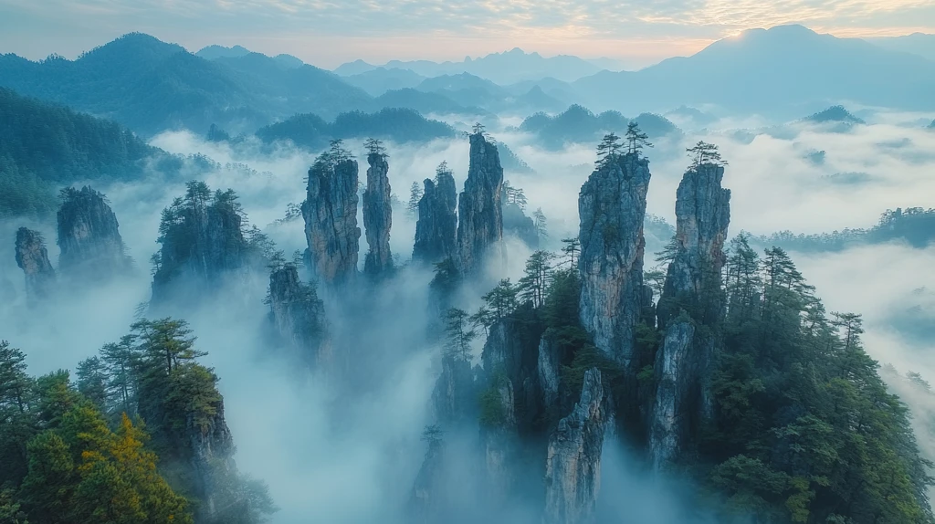 花岩山石峰云雾