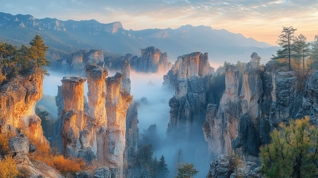 花岩山石峰云雾
