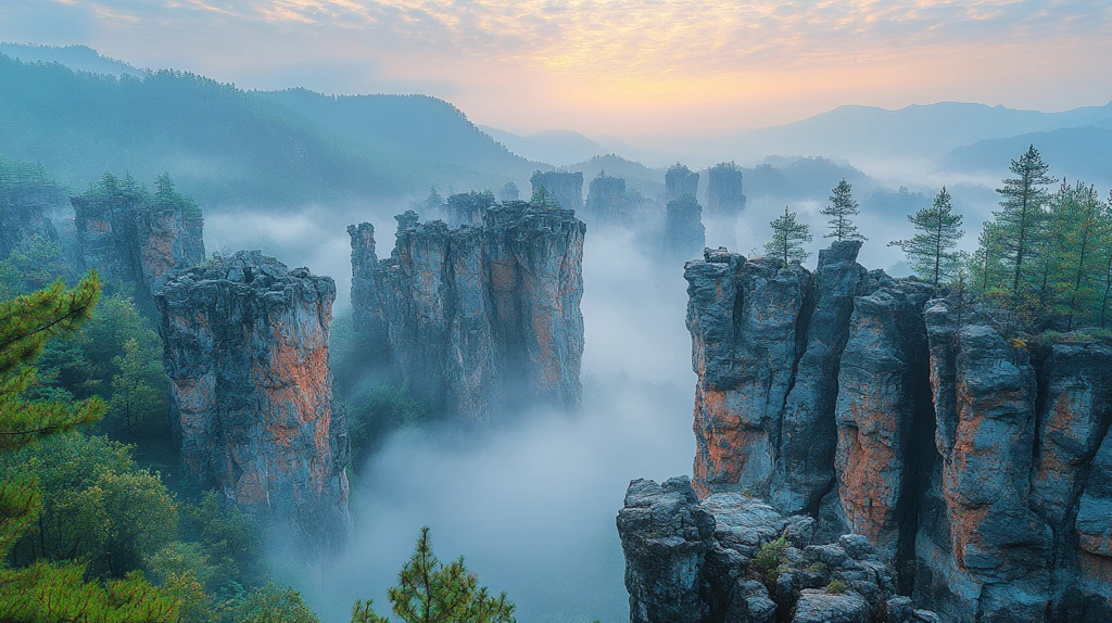 花岩山石峰云雾