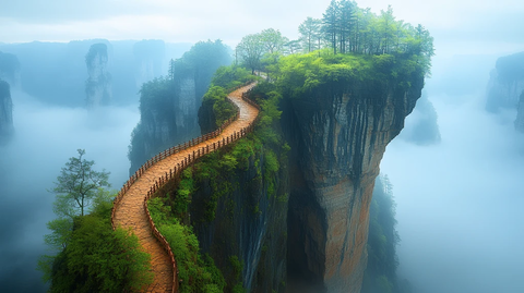 蜿蜒山路通向高峰