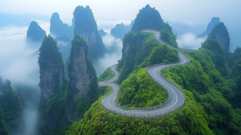 蜿蜒山路通向高峰