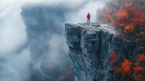 站在山顶感受风