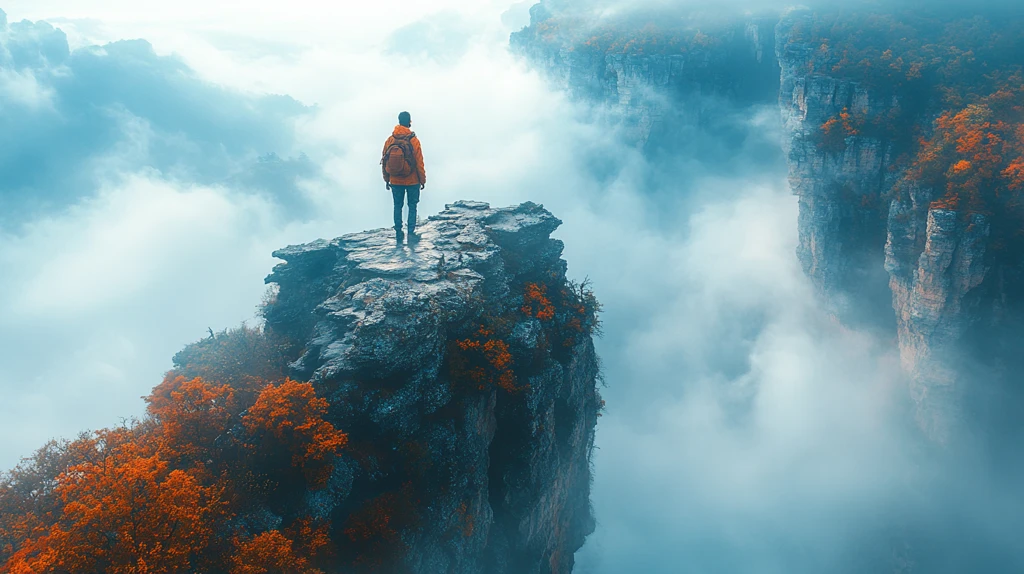 站在山顶感受风