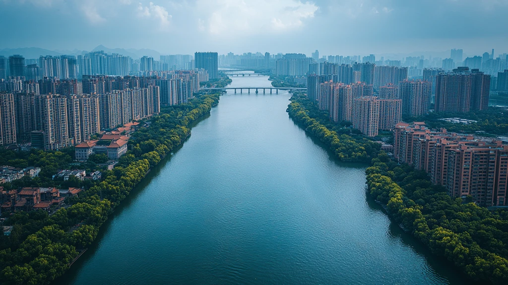 现代化城市中河流与桥梁的壮丽景象