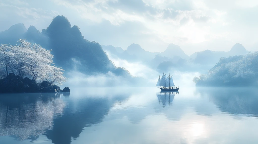 湖边小径旁中式亭子的清幽水景