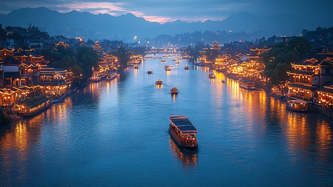 夜晚灯火辉煌的拱形桥夜景