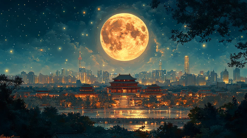 月夜下的古建筑