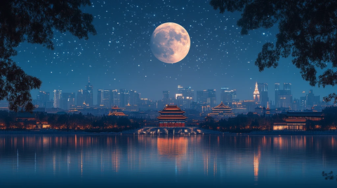 月夜下的古建筑