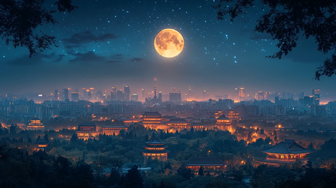 月夜下的古建筑