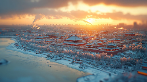 雪中故宫全景俯瞰