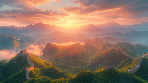 崇山峻岭间蜿蜒的长城壮丽风光