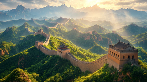 崇山峻岭间蜿蜒的长城壮丽风光