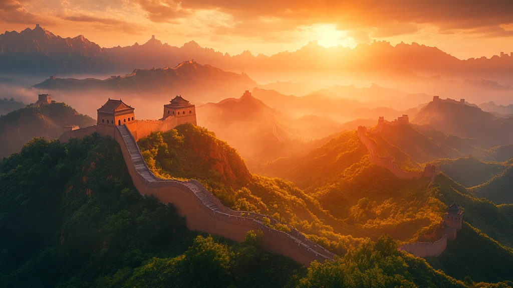 崇山峻岭间蜿蜒的长城壮丽风光