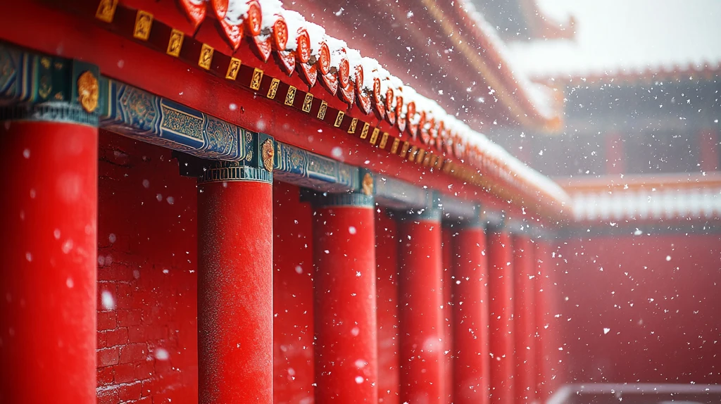 红墙黄瓦古建筑雪景