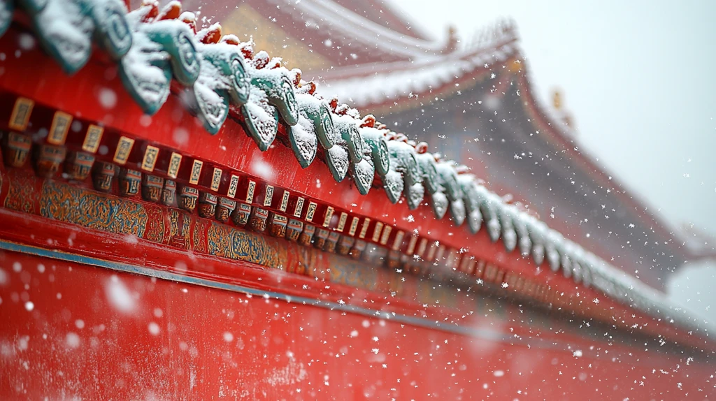 红墙黄瓦古建筑雪景