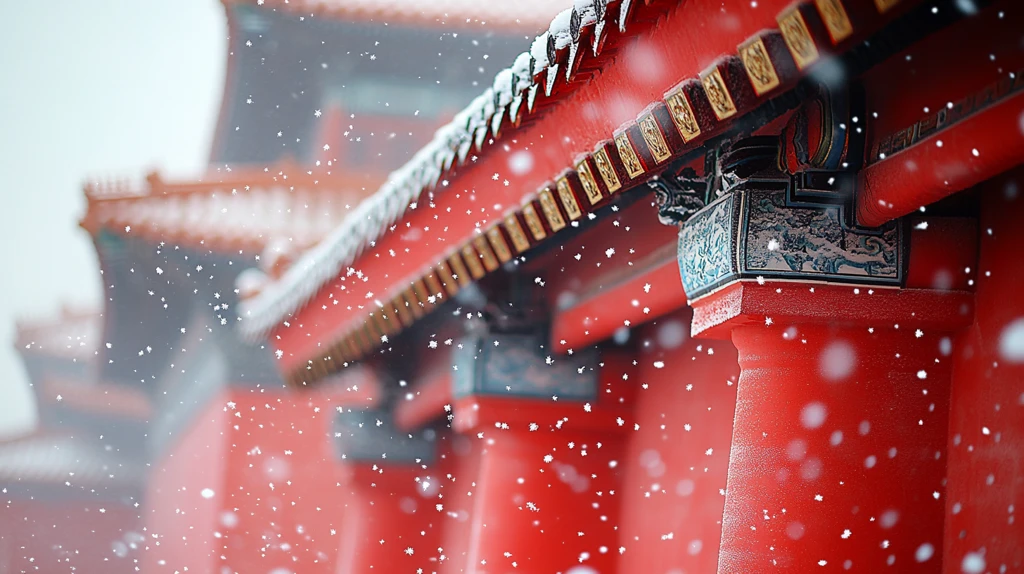红墙黄瓦古建筑雪景