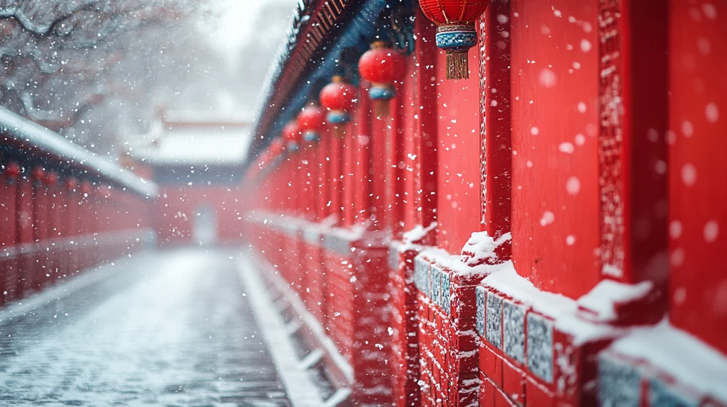红墙黄瓦古建筑雪景