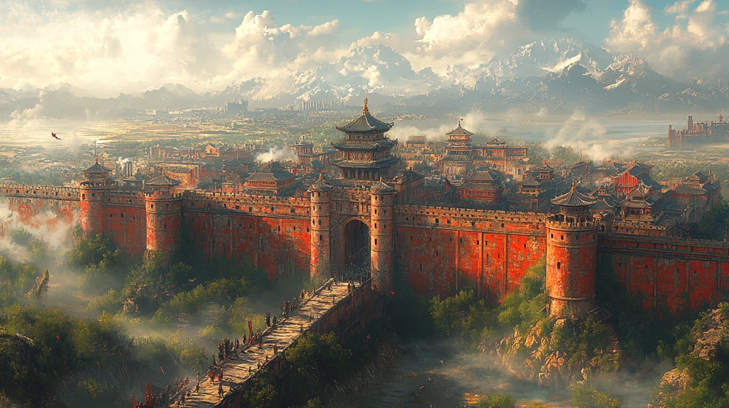 古风城池夕阳图