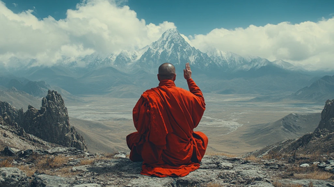 僧侣望山景
