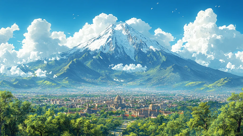 城市与火山景观