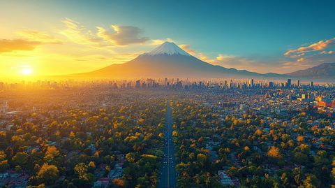 城市与火山景观