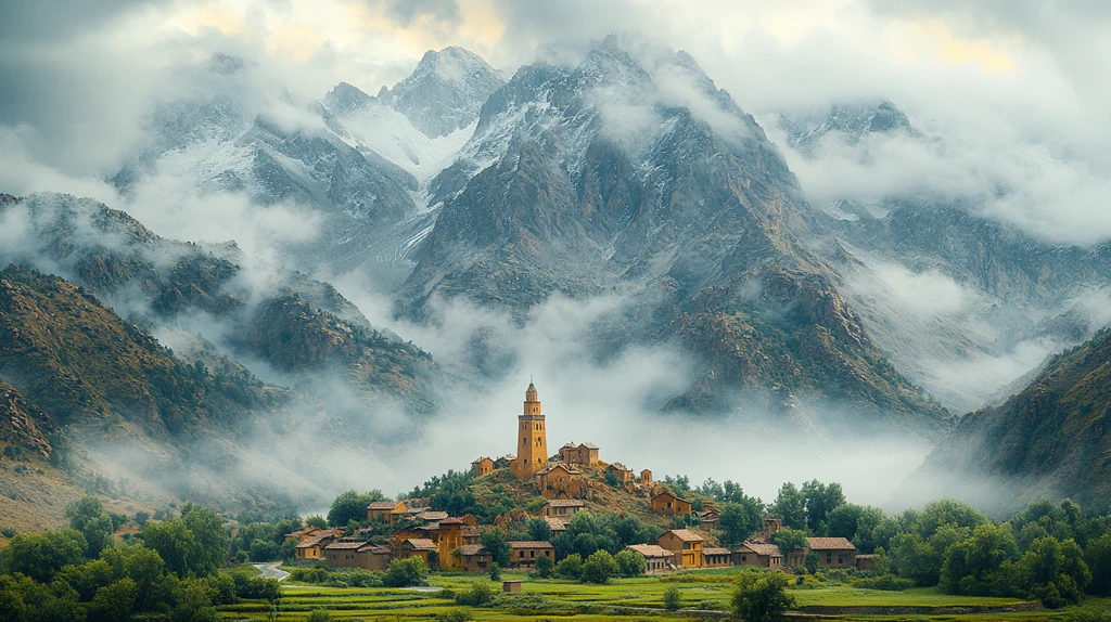 雪山下的村庄景