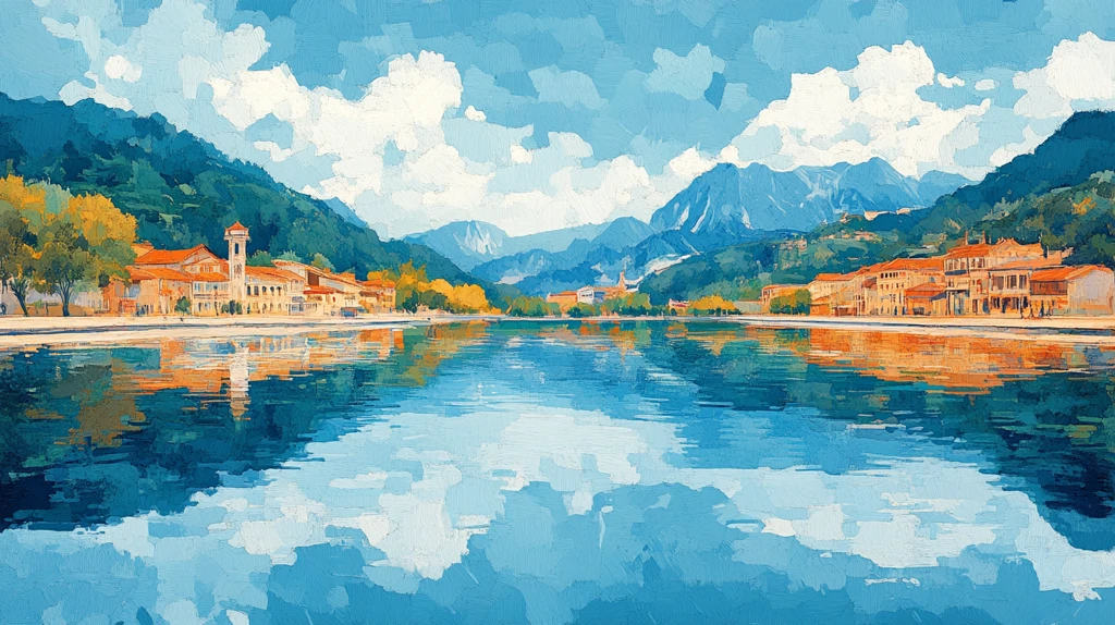 城市山水倒影画