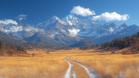 红衣舞者雪山前