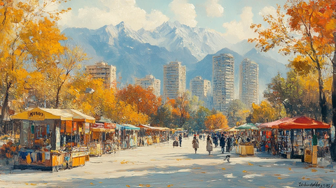 雪山下的城市街道