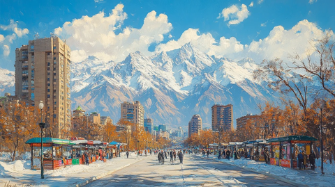 雪山下的城市街道