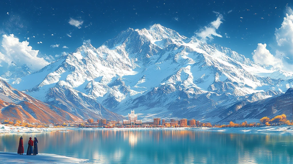 湖畔观山的古人