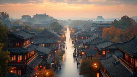 俯瞰村庄与田野