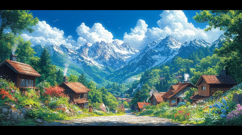 山谷中的多彩村落