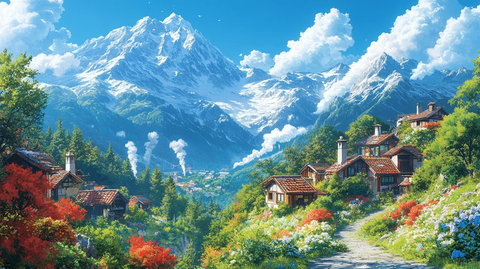 山谷中的多彩村落