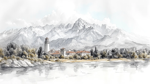 雪山下的城市素描