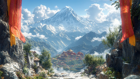 山巅经幡与寺庙