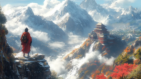 云雾中的山间古建