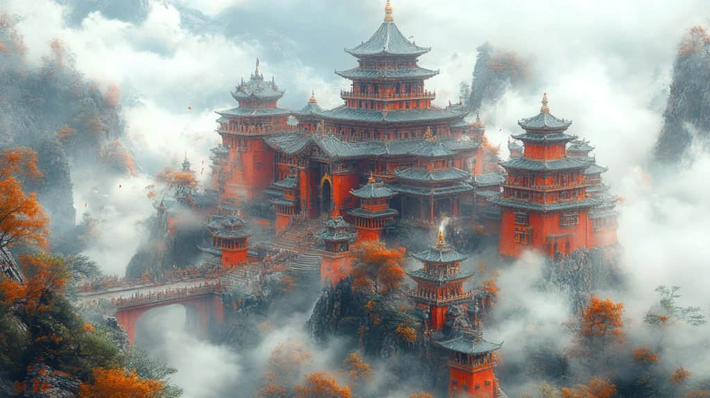 云雾中的山间古建