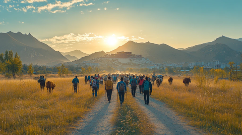 马队前行中的布达拉宫