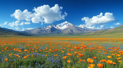 高原花海与雪山