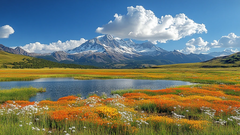 高原花海与雪山