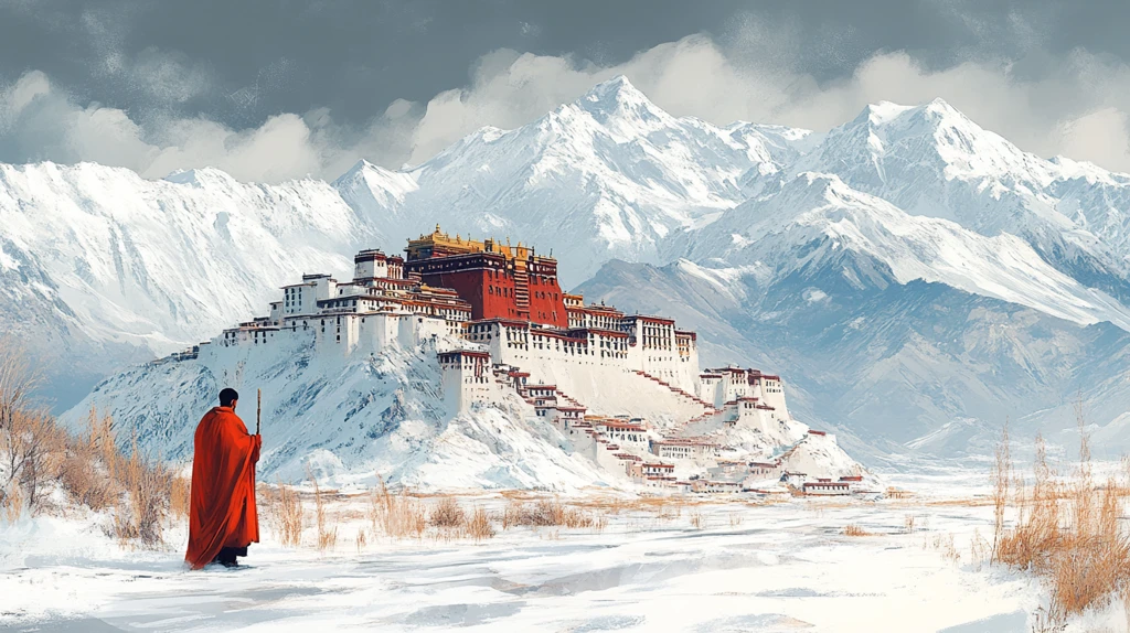 僧人远眺布达拉宫