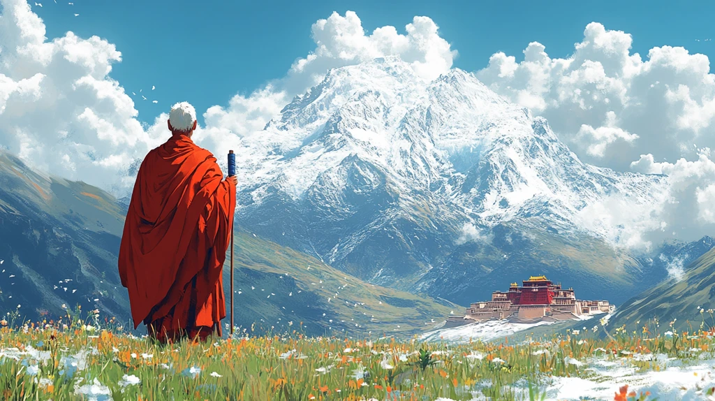 僧人远眺布达拉宫