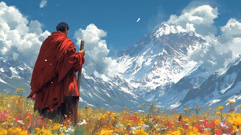 僧人远眺布达拉宫