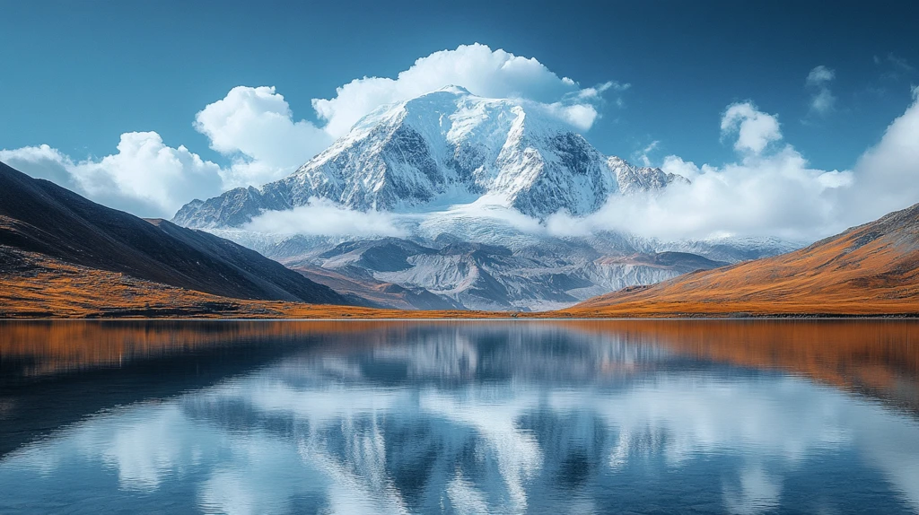平静湖水映雪山