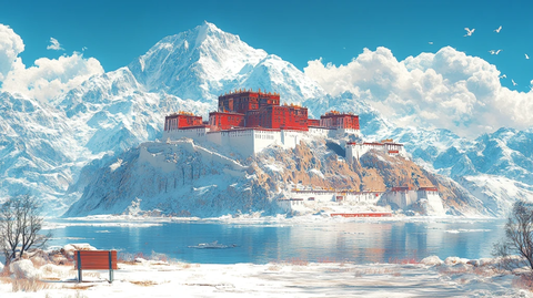 布达拉宫樱花景