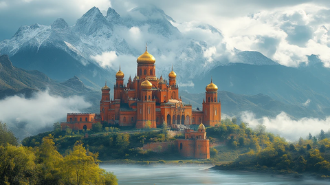 山间古村与佛塔