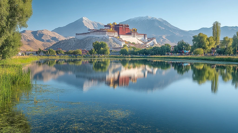 湖畔秋景布达拉宫