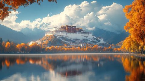 湖畔秋景布达拉宫