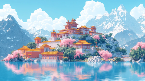 粉调下的藏地盛景